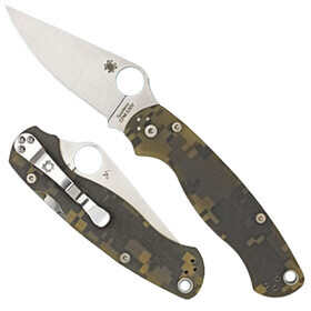 Spyderco Para Military 2 pocket knife features a 3.45" stainless steel blade and digital camo handle